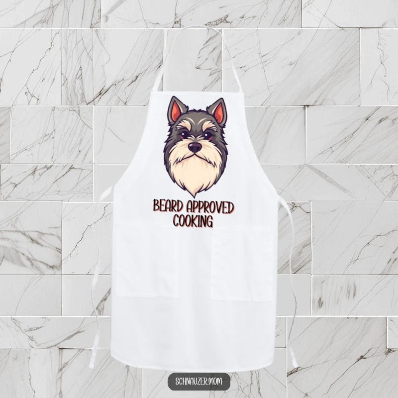 Funny kawaii Schnauzer apron, a dog with a large, bushy beard, ideal for kitchen fun and bringing stylish humor to cooking.