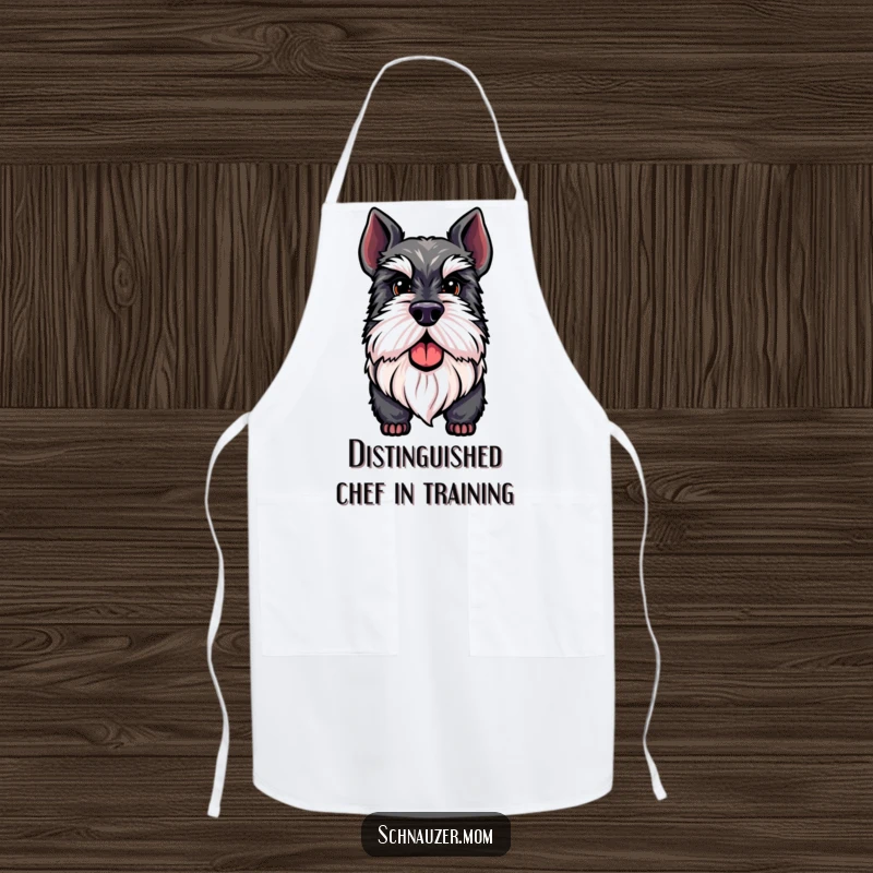 Funny Schnauzer apron featuring a proud dog with a distinguished beard, ideal for kitchen protection with a humorous and sophisticated flair.