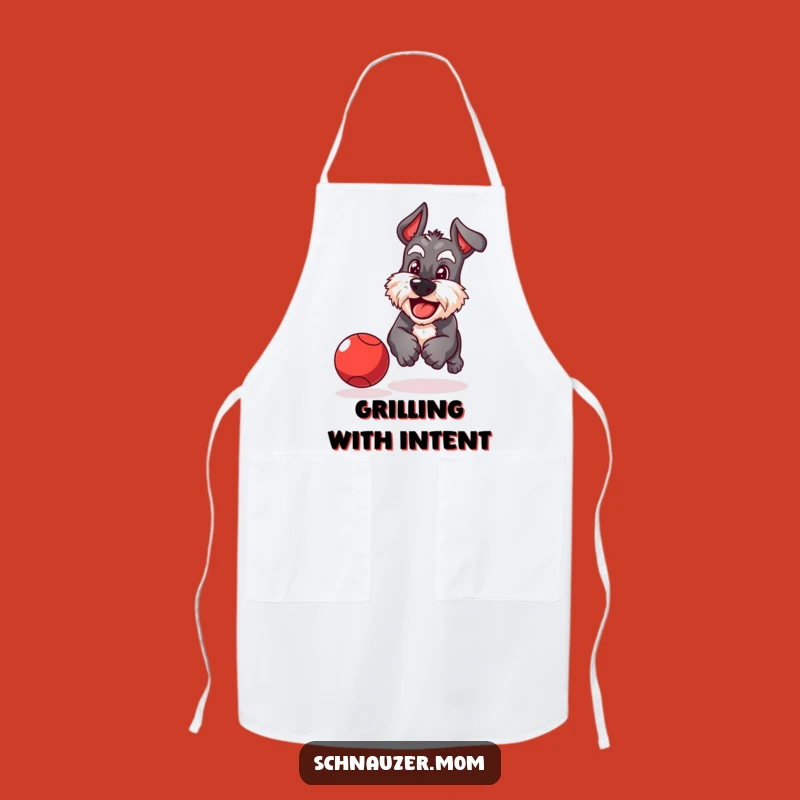 Funny Schnauzer Ball Chase Apron - Kitchen Dog's Determined Fun
