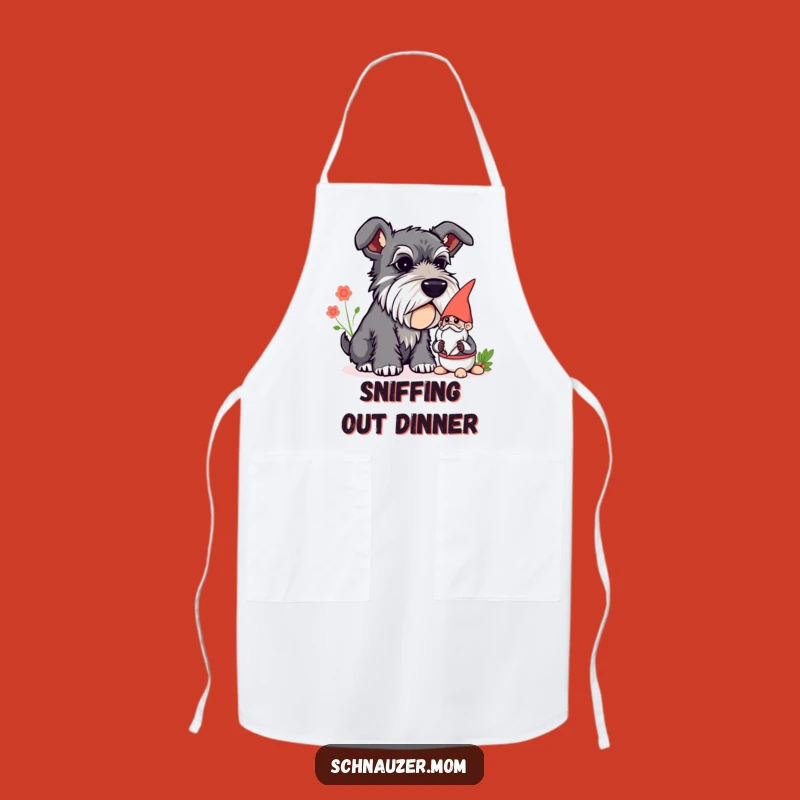 Funny Curious Schnauzer Gnome Sniff Apron - Whimsical Kitchen Gift.
