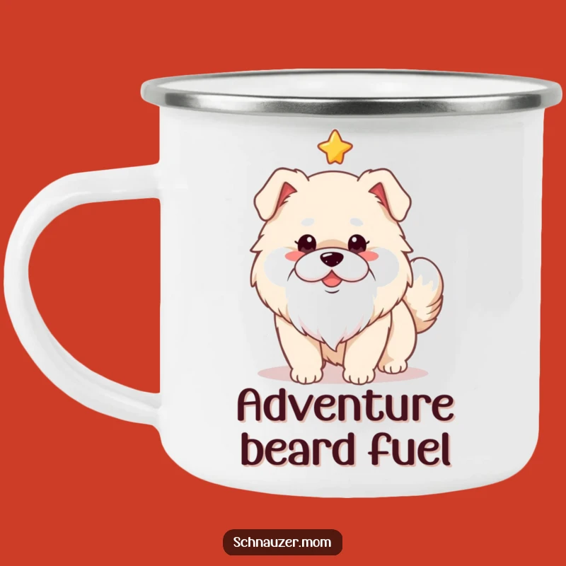 Funny Fluffy Dog White Beard Camping Mug - Outdoor Wagging Tail Star Cup