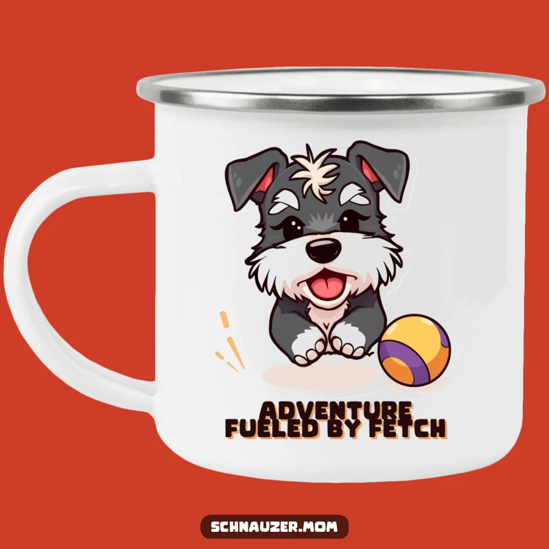 Durable Funny Schnauzer Ball Chase Camping Mug: Playful Wink Outdoor Fun, Great Gift