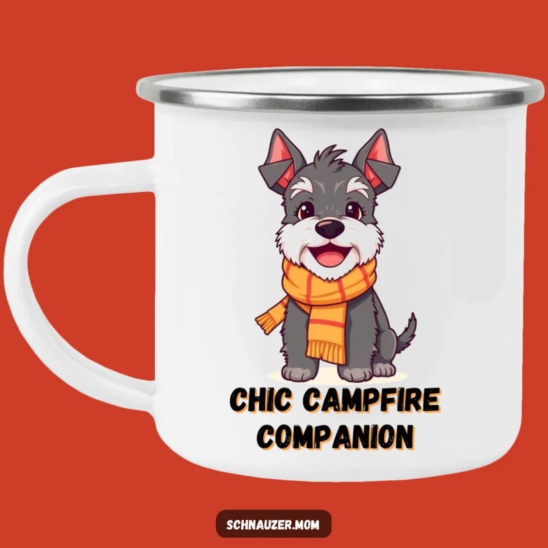 Cheerful Funny Schnauzer Scarf Smile Camping Mug: Delighted Dog Outdoor Companion, Great Gift