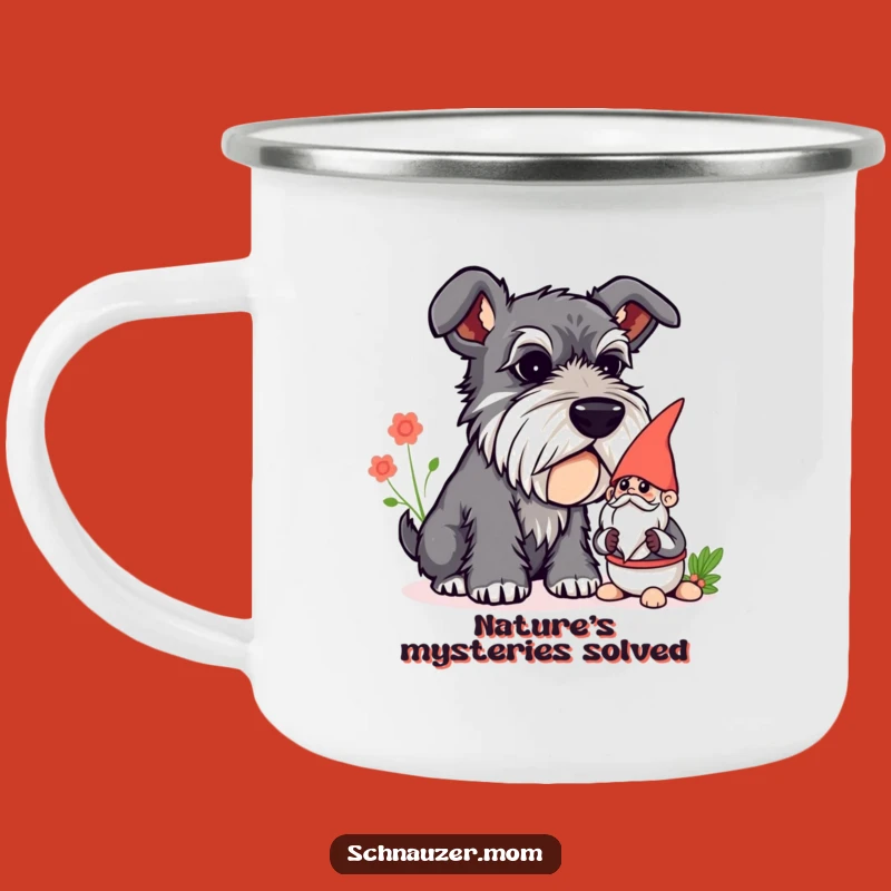 Durable Funny Curious Schnauzer Gnome Sniff Camping Mug - Outdoor Whimsy Gift.
