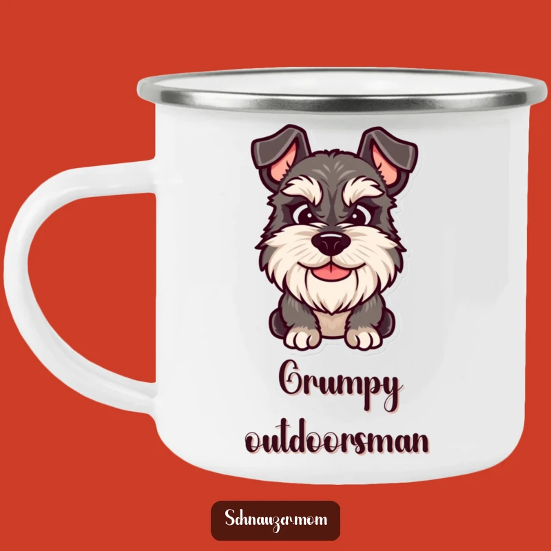 Durable Funny Grumpy Schnauzer Smile Camping Mug - Outdoor Relatable Gift.
