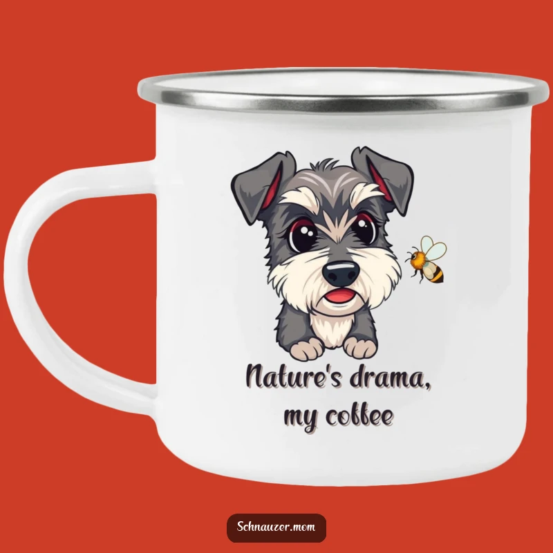 Durable Funny Kawaii Schnauzer Camping Mug: Alert Dog Watching Bee, Outdoor Gift