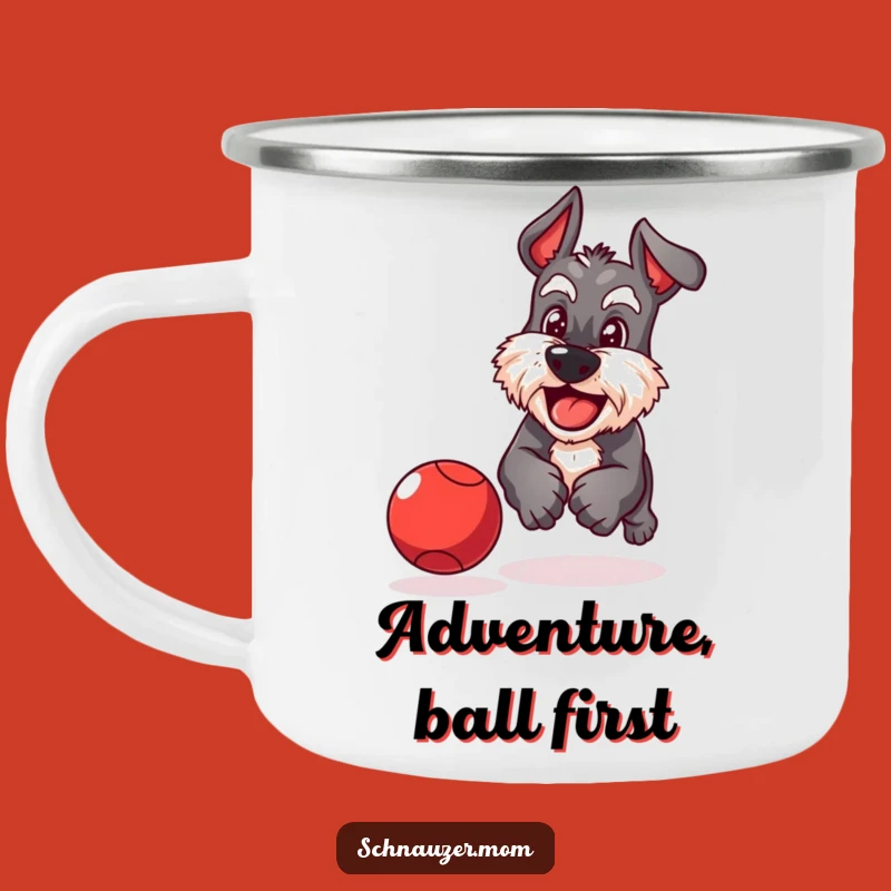 Funny Schnauzer Ball Chase Camping Mug - Outdoor Dog Adventure