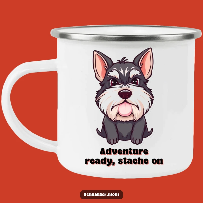 Funny Schnauzer Lady Mustache Camping Mug: Adventure Ready Canine Gift
