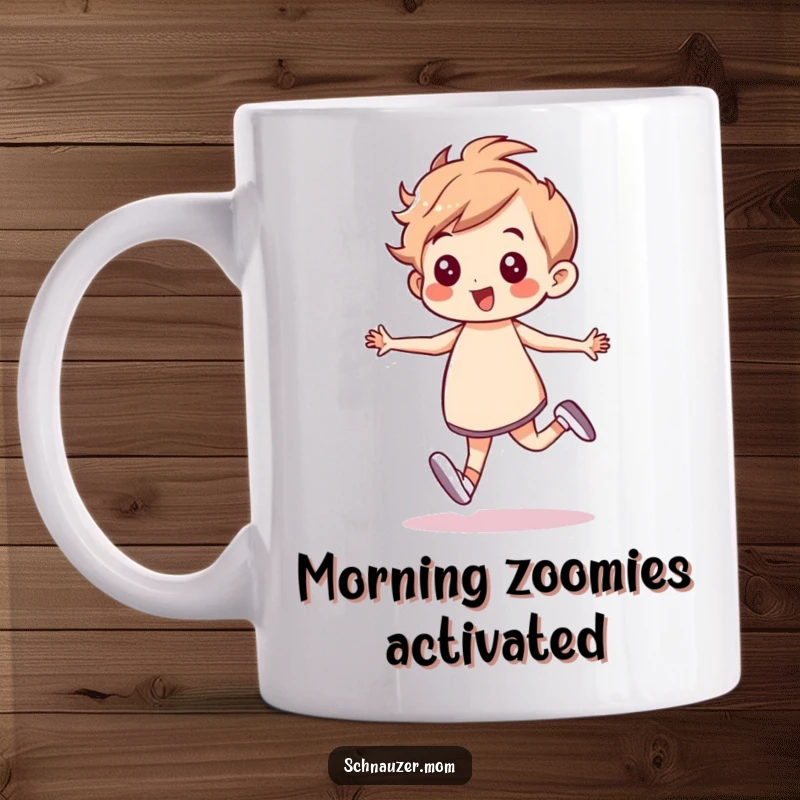 Funny Mug: Character prancing energetically with a confident gait, radiating self-assurance and vibrant movement, a perfect funny gift.