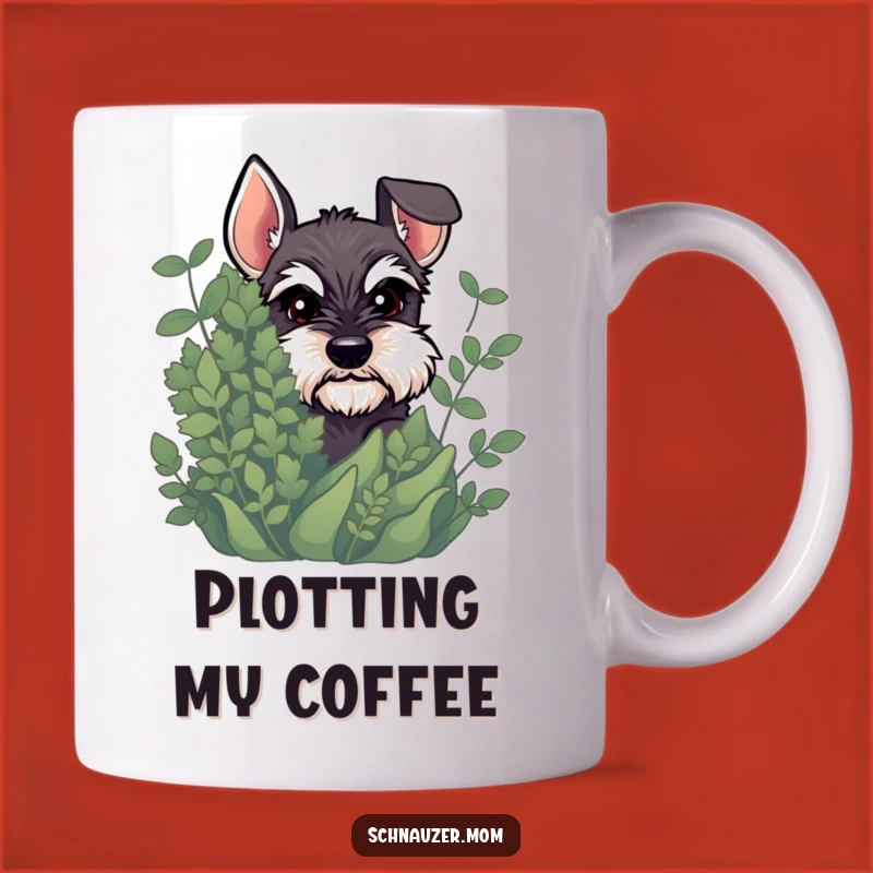 Funny Schnauzer Peeking Mug: Mischievous Dog Behind Plant - Perfect Gift