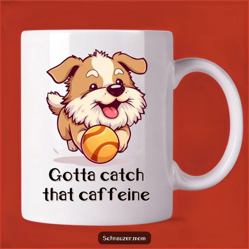 Funny Fluffy Beard Dog Ball Chase Mug - Playful Pup Excitement Gift