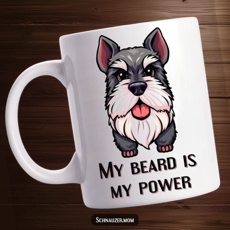 Funny Schnauzer mug featuring a proud dog with a distinguished beard, exuding sophistication and a hint of canine charm.