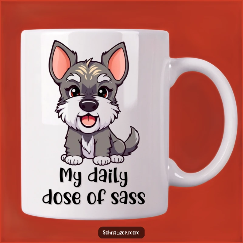 Funny Schnauzer Lady Mug - Playful Smirk Wagging Tail, Perfect Gift