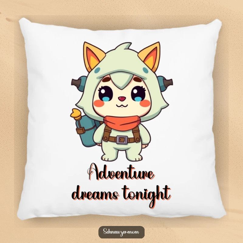 Funny Pillow: Soft accent pillow featuring a character ready for adventure with a happy grin, adding comfort and wanderlust vibes to any room, a great funny gift.