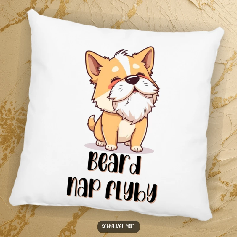 Funny Shaking Dog Pillow: A plush pillow depicting a dog vigorously shaking its head, its beard flying wildly, full of comical motion.