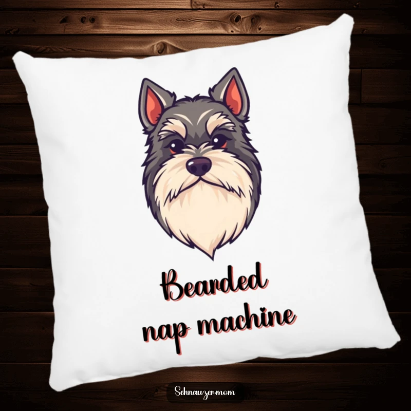 Funny kawaii Schnauzer pillow, a dog with a large, bushy beard, soft and decorative, perfect humorous gift for dog owners.