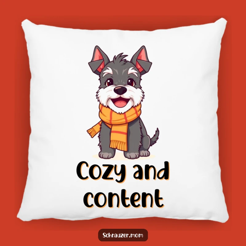 Cozy Funny Schnauzer Scarf Smile Pillow: Delighted Dog Comfort, Cheerful Gift for Relaxation