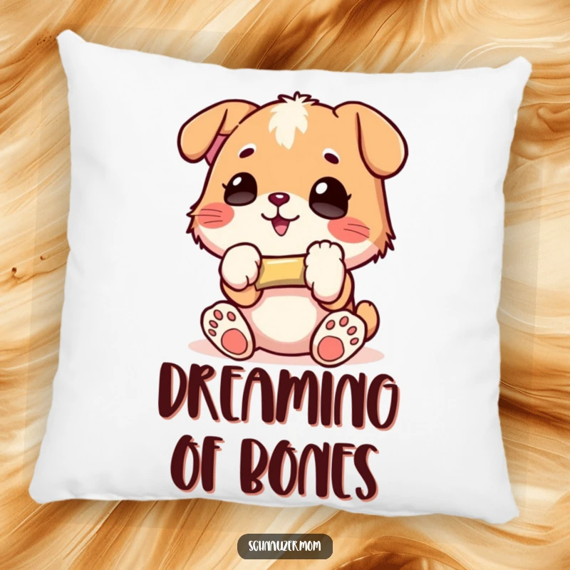 Funny Pillow: Soft accent pillow featuring a character holding a small bone with glee, adding comfort and cheerful vibes to any room, a great funny gift.