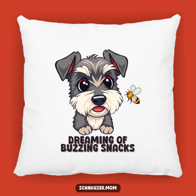 Cozy Funny Kawaii Schnauzer Pillow: Alert Dog Watching Bee, Comfy Gift