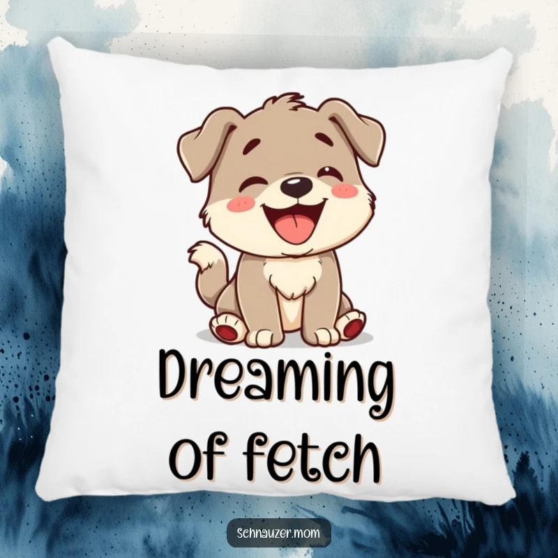 Funny Pillow featuring a character barking happily with a large, wagging tail, perfect for adding a touch of playful comfort.
