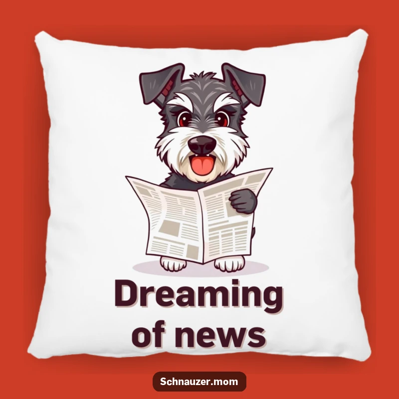 Funny Schnauzer Fetching Newspaper Pillow - Cozy Comfort for the Watchful