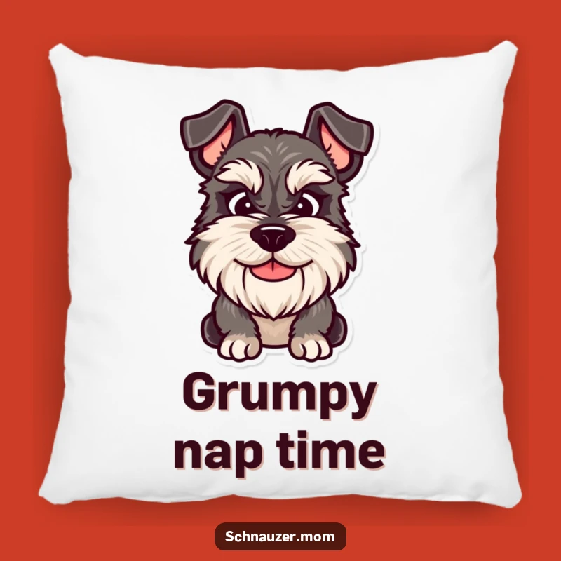 Cozy Funny Grumpy Schnauzer Smile Pillow - Relatable Dog Decor Gift.