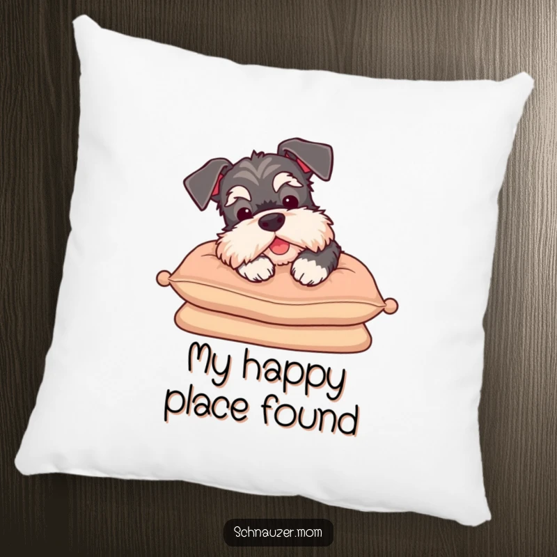 Funny Schnauzer sigh pillow with head on cushion, offering ultimate comfort and relaxation, perfect for cozy and humorous home decor.