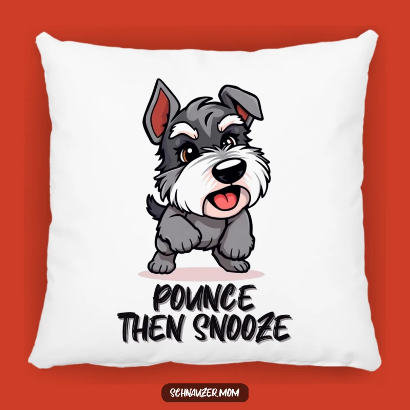 Cozy Funny Playful Schnauzer Pounce Pillow - Energetic Dog Decor Gift.