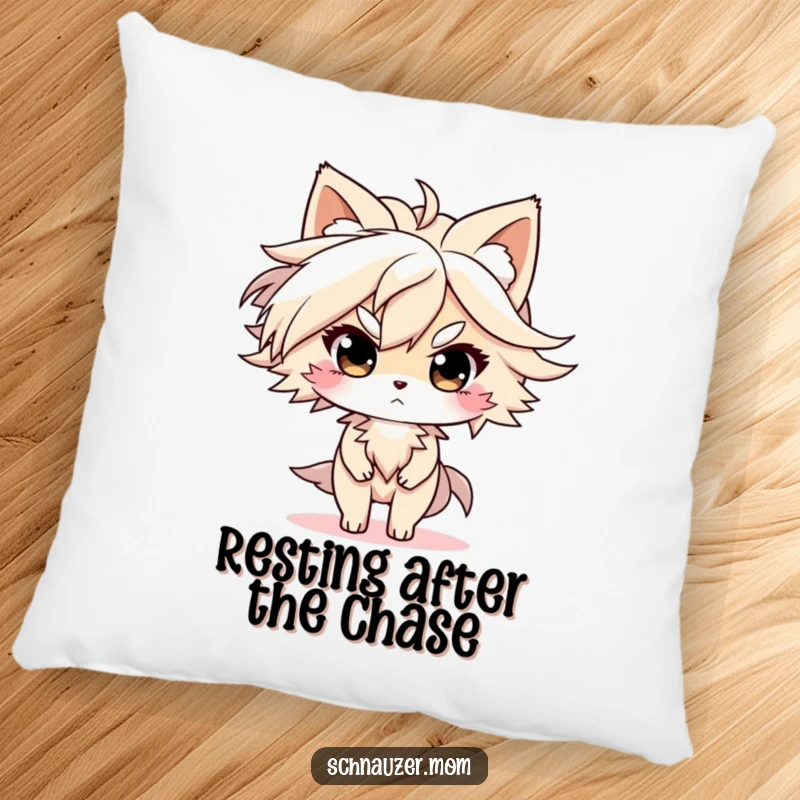 Funny Pillow: Soft accent pillow featuring a character with fur blowing in the wind, looking determined, adding comfort and strength vibes to any room, a great funny gift.