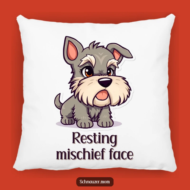 Funny Mischievous Schnauzer Pillow: Cozy Up with Canine Cunning!