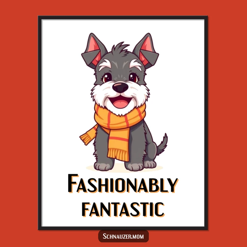 Funny Schnauzer Scarf Smile Digital Art: Delighted Dog Decor, Instant Cheerful Gift
