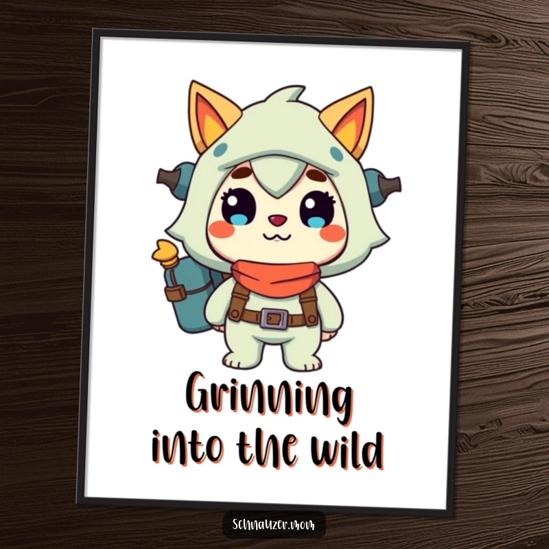 Funny Digital Art Print: Character ready for adventure with a happy grin, ready to bring instant wanderlust and humor to any printable space, a perfect funny gift.