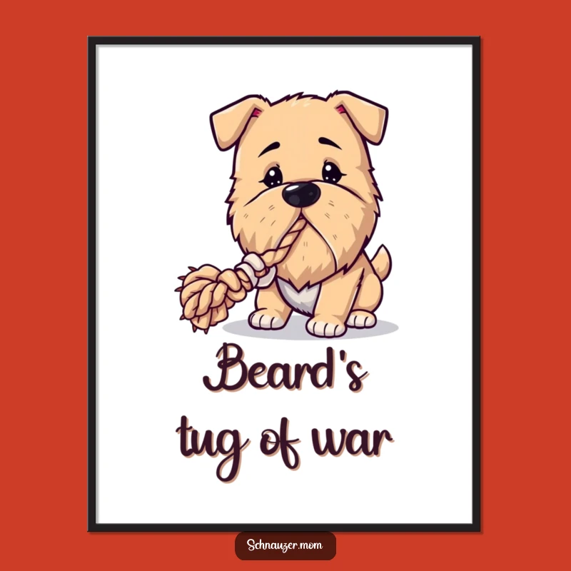 Funny Dog Digital Print: Bearded Dog and Rope Tugger for Instant Humorous Decor!