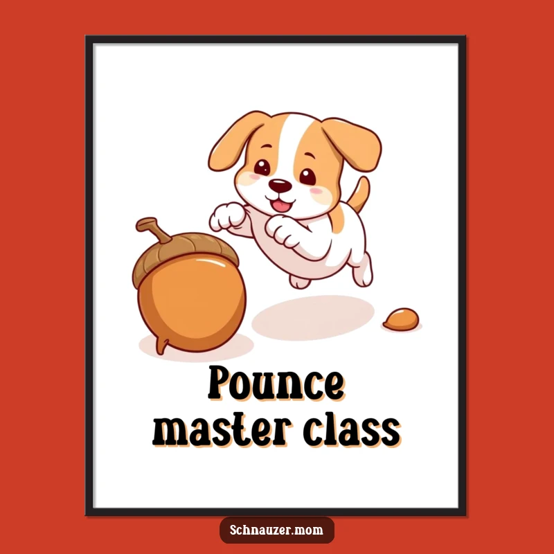 Funny Pouncing Dog Acorn Digital Art - Instant Hilarious Action Download
