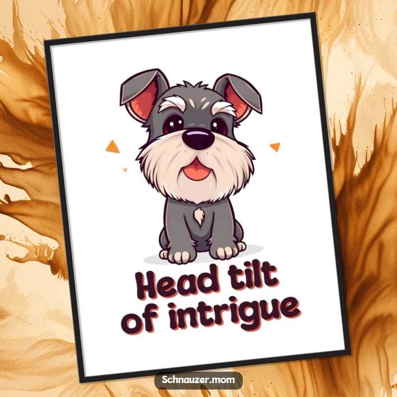 Funny Kawaii Schnauzer Digital Art Print, a dog tilting its head listening, for instant decor.