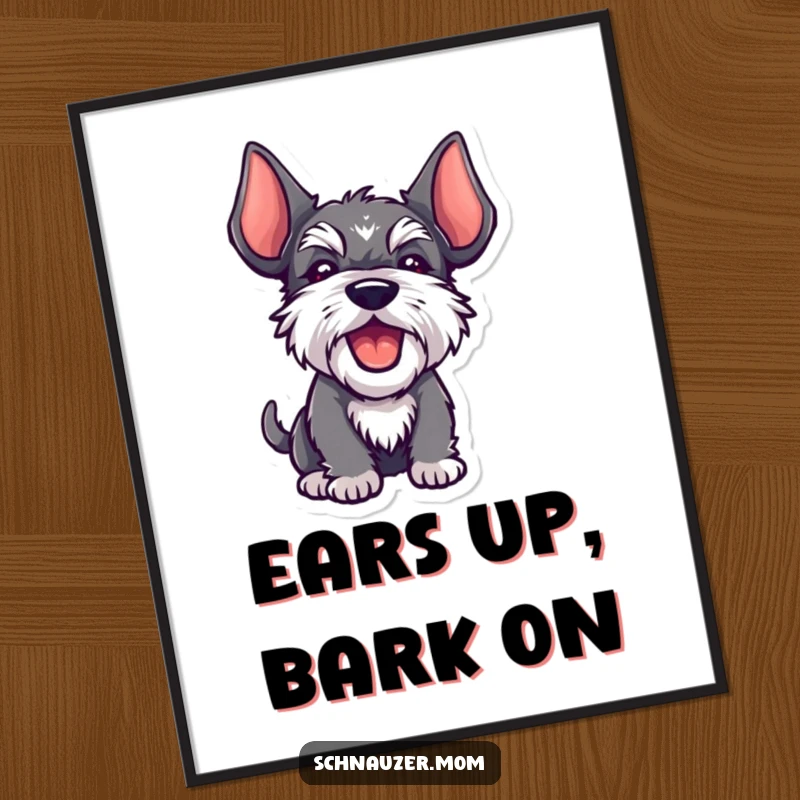 Funny Kawaii Schnauzer digital art, ears up, barking playfully, a high-resolution image of a happy dog.