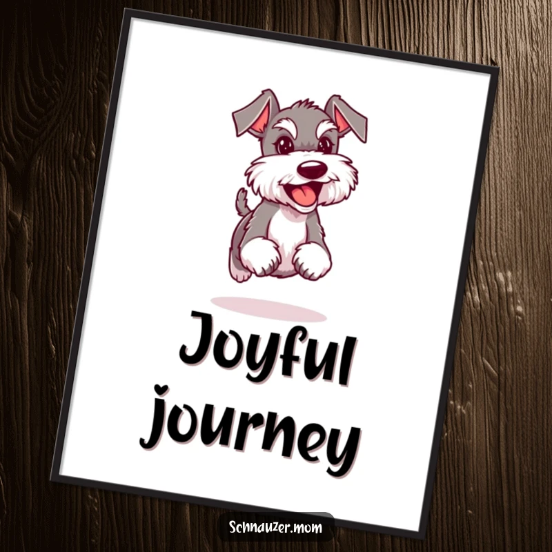 Funny Schnauzer lady digital art print of a dog confidently trotting with a happy expression, perfect for adding cheerful humor to decor.