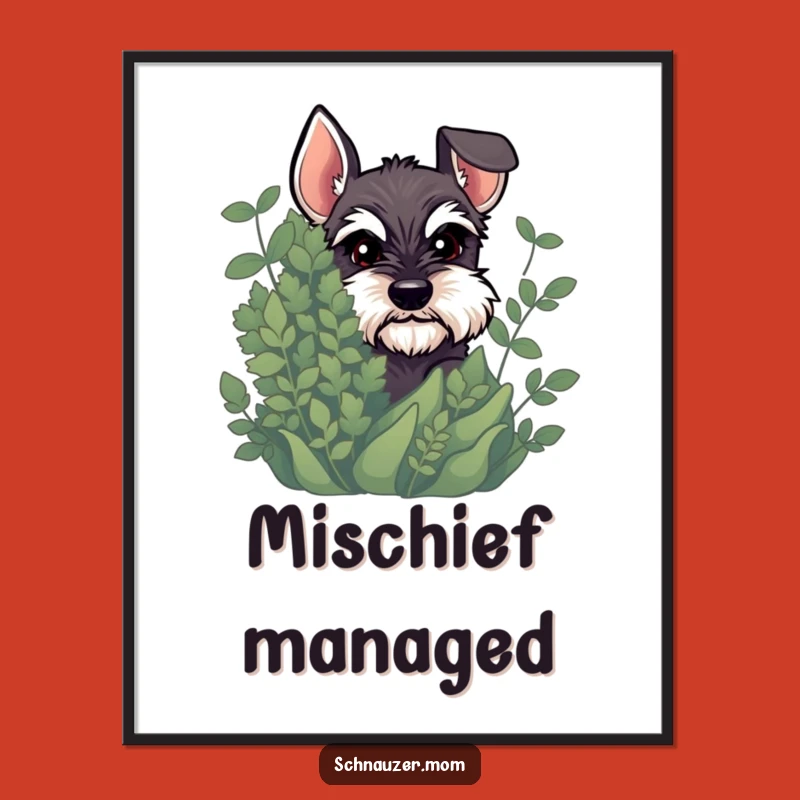 Funny Schnauzer Peeking Digital Art Print: Mischievous Dog's Sly Gaze