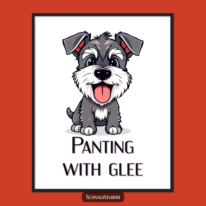 Funny Schnauzer Panting Digital Art Print: Happy Dog's Joyful Tongue Out