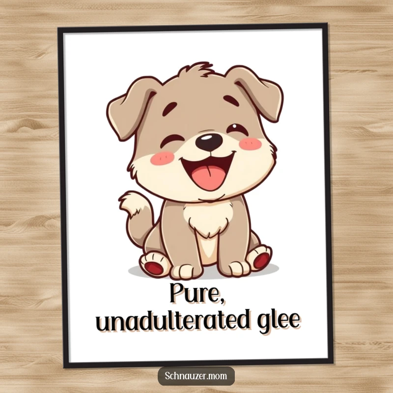 Funny Digital Art Print of a character joyfully barking with a rapidly wagging tail, capturing the essence of playful doggy happiness.