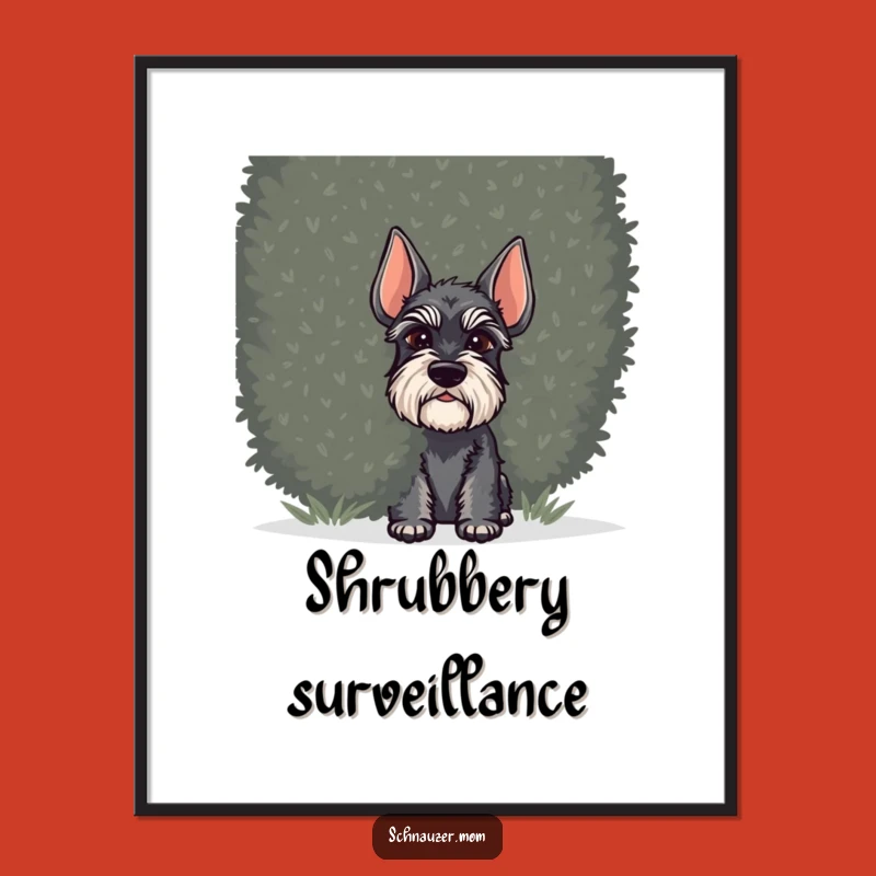 Funny Schnauzer Digital Art: Shrub Peeker Wall Decor Gift