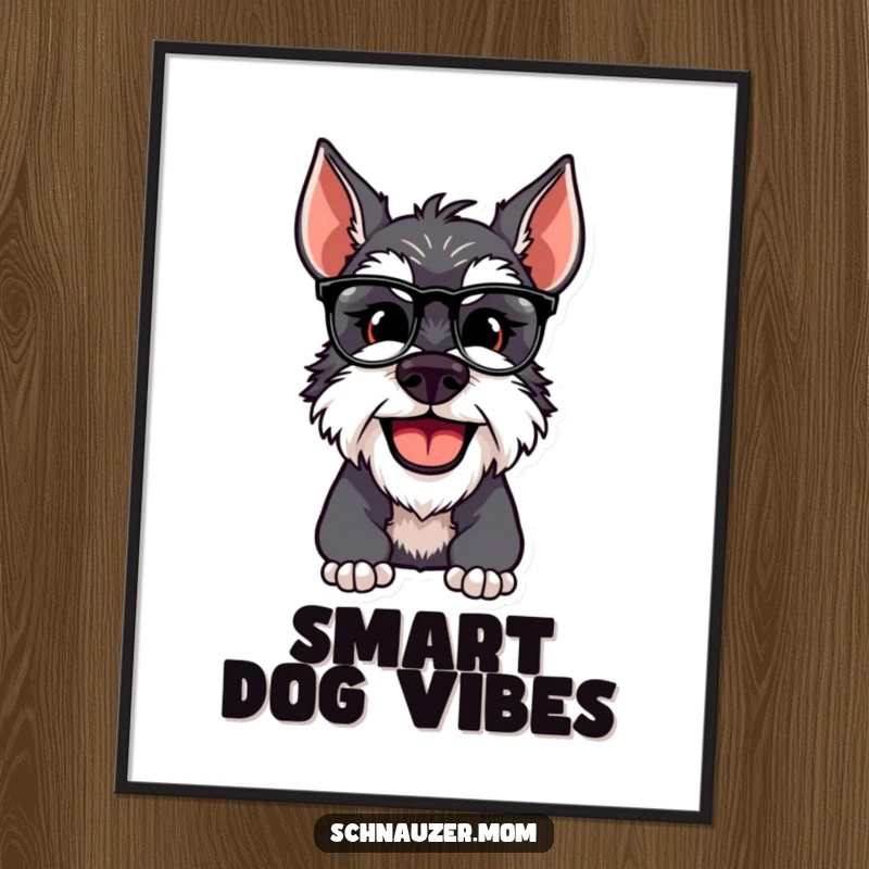 Funny Schnauzer dog adjusting spectacles, high-resolution digital art print, perfect for immediate framing.
