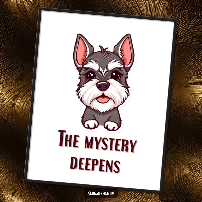 Funny Schnauzer Lady Digital Art Print of a dog with a quizzical head tilt. Captures contemplation, a funny gift.