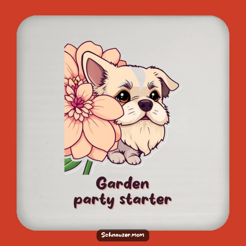 Funny Bearded Dog Flower Peek Coaster - Protect Surfaces Floral Dog Decor