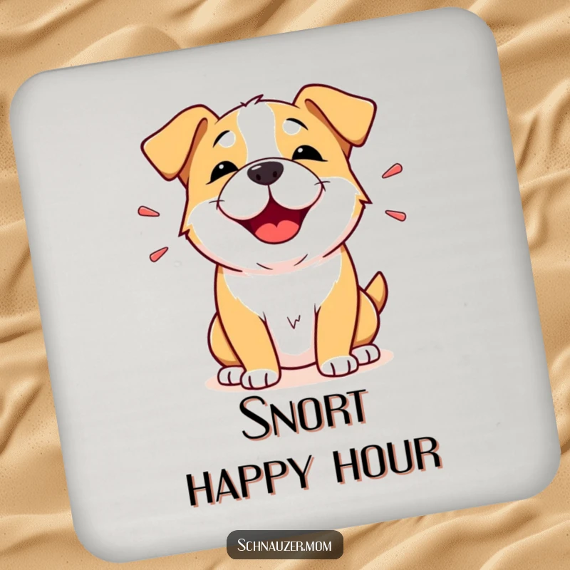 Funny Drink Coaster: A dog's face conveys a happy snort of amusement, with joyful eyes and a wide, smiling expression.