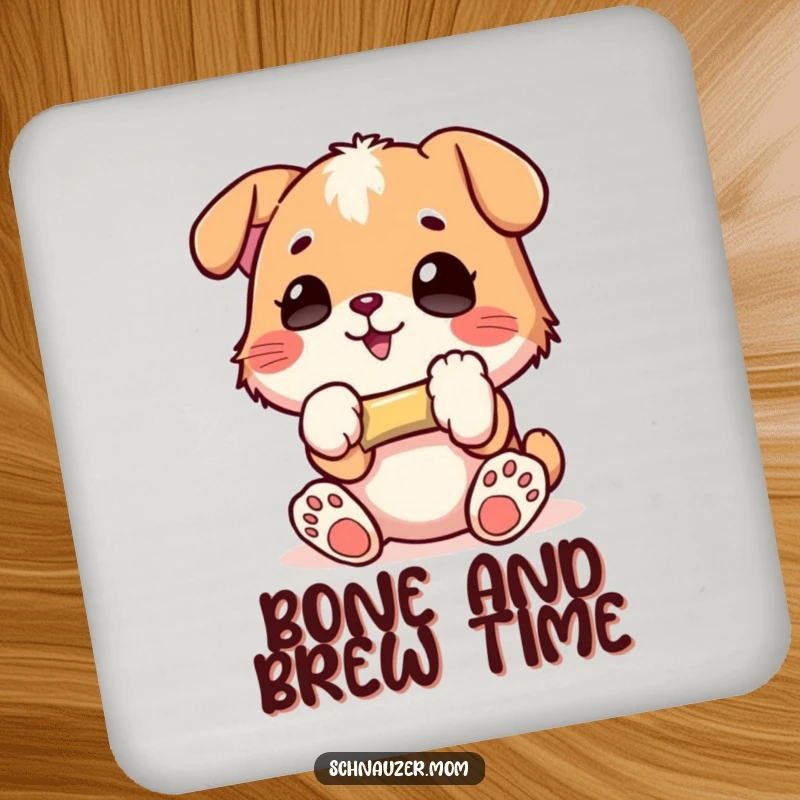 Funny Coaster Set: Featuring a character holding a small bone with glee, adding humor and protection to tables, perfect for parties, a great funny gift.