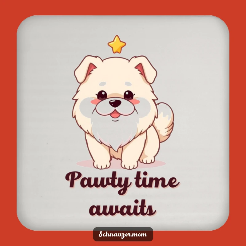 Funny Fluffy Dog White Beard Coaster - Protect Surfaces Wagging Tail Star