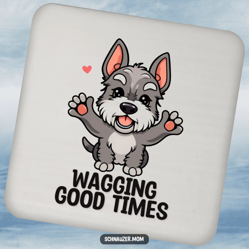 Funny Kawaii Schnauzer coaster featuring a dog's energetic tail wag, adding a cheerful and protective element to your table.
