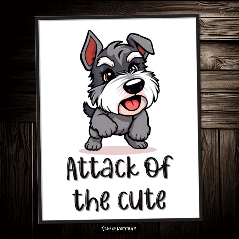 Funny Schnauzer poster depicting an energetic dog in a playful pounce, adding dynamic excitement and humor to wall decor.