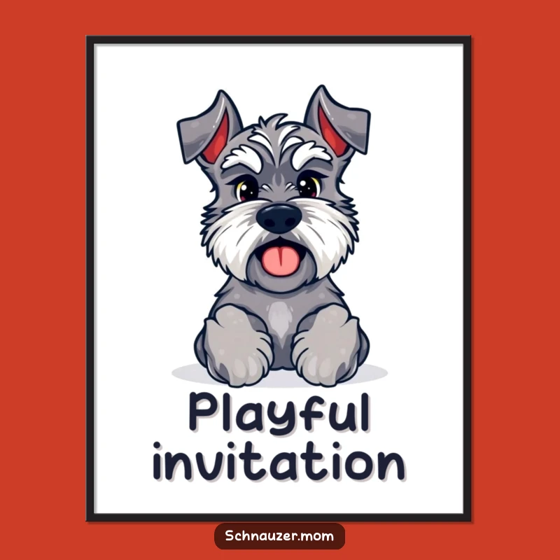 Funny Kawaii Schnauzer Playtime Poster - Interactive Dog Art